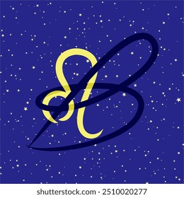 Leo in combination with the letter B. Zodiac sign. On a dark blue starry background. Astrology and horoscopes concept. Vector illustration.