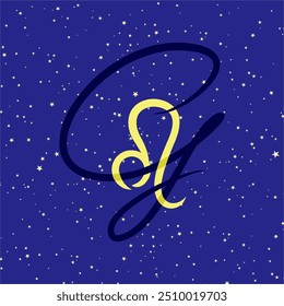 Leão em combinação com a letra G. signo zodíaco. Em um fundo estrelado azul escuro. Conceito de astrologia e horóscopos. Ilustração vetorial.