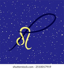 Leão em combinação com a letra P. signo zodíaco. Em um fundo estrelado azul escuro. Conceito de astrologia e horóscopos. Ilustração vetorial.