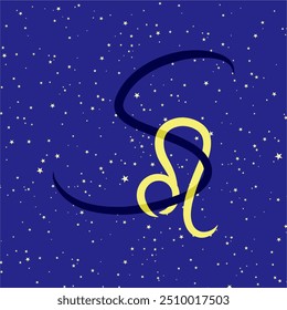 Leão em combinação com a letra S. signo zodíaco. Em um fundo estrelado azul escuro. Conceito de astrologia e horóscopos. Ilustração vetorial.