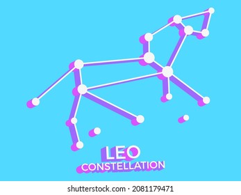 Leo constellation 3d symbol. Constellation icon in isometric style on blue background. Cluster of stars and galaxies. Vector illustration