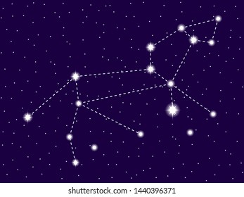 Leo constellation. Starry night sky. Cluster of stars and galaxies. Deep space. Vector illustration