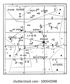 Leo Constellation, vintage engraved illustration. Dictionary of Words and Things - Larive and Fleury - 1895