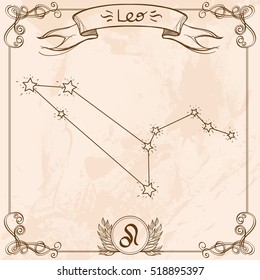 Leo constellation vintage symbol. Schematic representation of the signs of the zodiac.