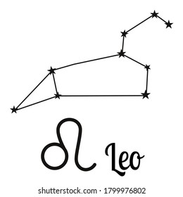 Señal de zodiaco de la constelación de Leo. Patrón para su embalaje, tejido y decoración de productos. Ilustración vectorial en un fondo blanco.