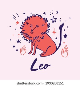 Leo. Cute astrological illustration.  zodiac sign cute whimsical flat astrological art illustration