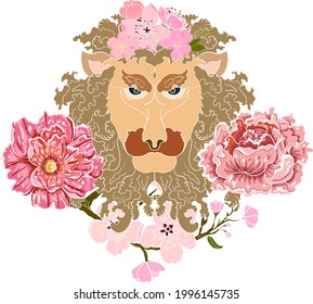 Leo and flower of Astrology design.horoscope circle with signs of zodiac set vector.signs such as a aries, taurus, gemini, cancer, leo, virgo, libra, scorpio, sagittarius, capricorn,aquarius, pisces.