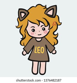 Leo girl horoscope cartoon vector illustration doodle style 