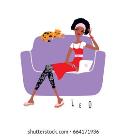 Leo Girl horoscope sign. Vector illustration.