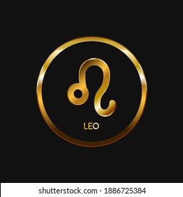 Leo with gold Circle Astrology Icons on black background vector design.