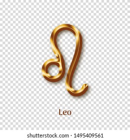 Leo golden metal zodiac sign on transparent background. Luxury star sign for astrology horoscope prediction. Realistic shiny stylized design of horoscope constellation vector illustration.