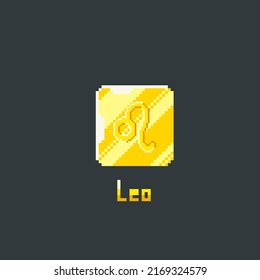 Leo golden token in pixel art style