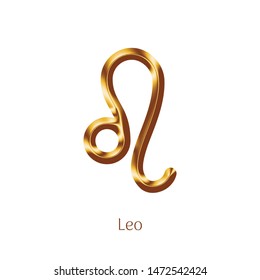 Leo golden zodiac sign isolated on white background. Luxury zodiac stylized symbol. Leo star sign for astrology horoscope. Realistic gold design of horoscope constellation sign vector illustration