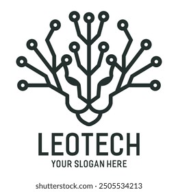 LEO Head Tech Logo Design Ideas line art abstrack vector
