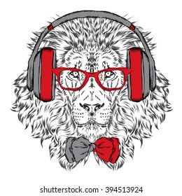 Leo headphones and sunglasses . Vector illustration.
