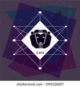 Leo horoscope sign, Creative decorative elegant linear astrology zodiac Leo emblem template for logo or poster decoration.