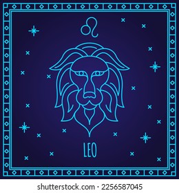 Leo horoscope sign. Lion constellations vector illustration. Linear zodiac symbol. Part of zodiacal system and ancient calendar.