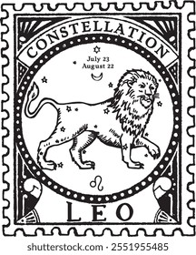 Sinal de horóscopo Leo vetorizado desenho de mão, SELO POSTAL