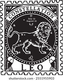 Sinal de horóscopo Leo vetorizado desenho de mão, SELO POSTAL