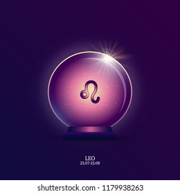 Leo. Horoscope sign. Zodiac Icon in magic ball. 