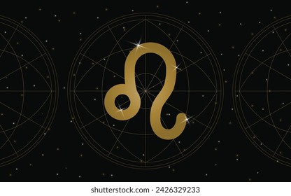 Leo Horoscope Symbol, Astrology Icon, Leo is the fifth sign of the zodiac. with stars and galaxy background
