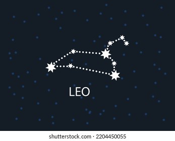 Leo Horoscope Symbol. Zodiac Constellation with Stars. Night Sky map. Vector illustration of Astrological signs 
for calendar, horoscope isolated on a background 
