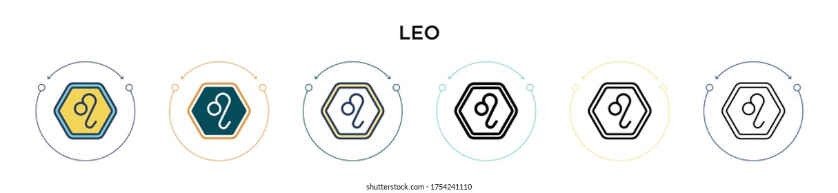 Leo icon in filled, thin line, outline and stroke style. Vector illustration of two colored and black leo vector icons designs can be used for mobile, ui, web