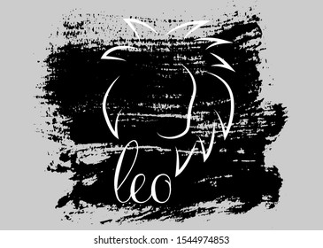 leo icon of zodiac, Vector icon. astrological signs, grunge image of horoscope. brush stroke style, isolated on grey background  