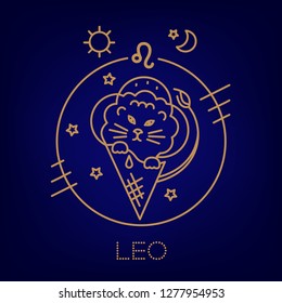 Leo, lion cub, zodiac sign, logo, tattoo or illustration.  Food horoscope for kids