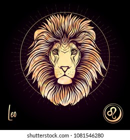 Leo  lion Zodiac sign  Astrological horoscope collection  Rose gold black dackground  Vector illustration