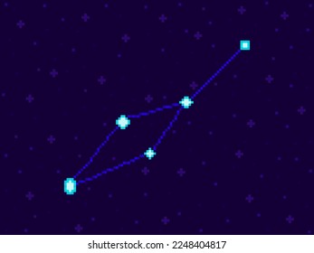 Leo Minor constellation in pixel art style. 8-bit stars in the night sky in retro video game style. Cluster of stars and galaxies. Design for applications, banners and posters. Vector illustration