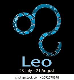 Leo. Ornamental decorative vector Zodiac sign.  Astrological patterned Lion  zodiac symbol. Abstract modern background with dates, months, latin name text. 23 July – 21 August. Luxury ornate design