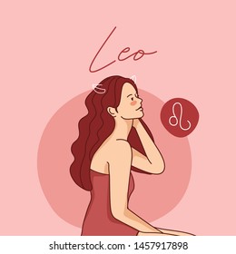 Leo : Pretty girl with horoscope sign on pastel background :Vector Illustration