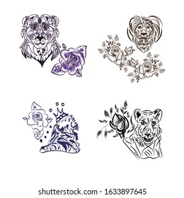 leo with rose is for tattoo or any fashion illustration