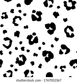 Leo Seamless Jaguar Fun. Schwarzer Vektordruck. Leopard Seamless Muster Camouflage. Weißer Tiertopf. Schnee Cheetah Tierfutter. Leo Animal Color. Panther Seamless Inkblot. Schwarze Leoparden-Vektorhaut.