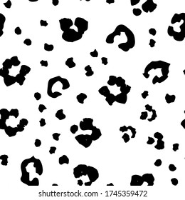 Leo Seamless Jaguar Fun. Efecto monocromo leopardo. Punto del vector de chita de nieve. Impresión de vectores blancos. Fondo Del Patrón Sin Marea. Piel animal leopardo blanco. Pintura de animales de barro. Blob de animales negros.