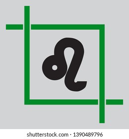 Leo sign illustration. Black icon inside green crop tool at light gray background