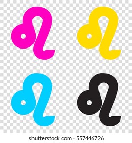 Leo sign illustration. CMYK icons on transparent background. Cyan, magenta, yellow, key, black.