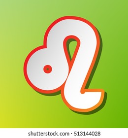 Leo sign illustration. Contrast icon with reddish stroke on green backgound.