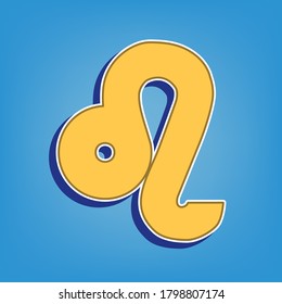 Leo sign illustration. Golden Icon with White Contour at light blue Background. Illustration.