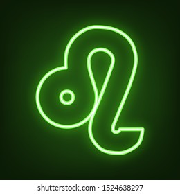 Leo sign illustration. Green neon icon in the dark. Blurred lightening. Illustration.