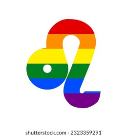 Leo sign illustration. Rainbow gay LGBT rights colored Icon at white Background. Illustration.