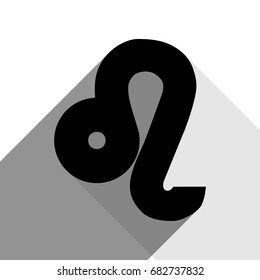 Leo sign illustration. Vector. Black icon with two flat gray shadows on white background.