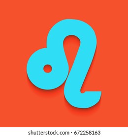 Leo sign illustration. Vector. Blue icon with soft shadow putted down on flamingo background.