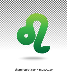 Leo sign illustration. Vector. Green gradient icon with shadow at bottom on transparent and white background.