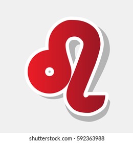 Leo sign illustration. Vector. New year reddish icon with outside stroke and gray shadow on light gray background.