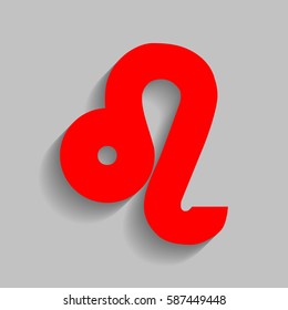 Leo sign illustration. Vector. Red icon with soft shadow on gray background.
