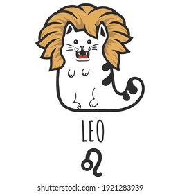 Leo sign of the zodiac, Cat zodiac, Astrological Sign. Cat horoscope. Zodiac of pets. The hand drawing is isolated on a white background