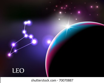 Leo - Space Scene with Astrological Sign and copy space