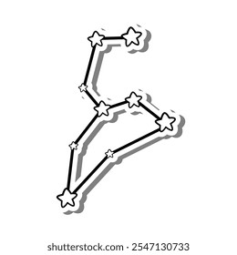 Leo Stars Line Contorno em silhueta branca e sombra cinza. Estilo desenhado à mão desenhos animados. Ilustração vetorial para decoração e qualquer design.